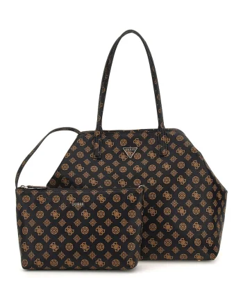 Geanta shopper cu etui cu fermoar, Negru/Maro