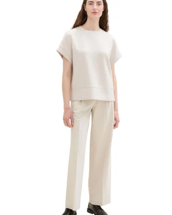 Pantaloni cu croiala ampla si pliuri, Bej deschis