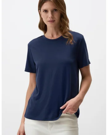 Tricou din amestec de modal cu decolteu rotund, Bleumarin