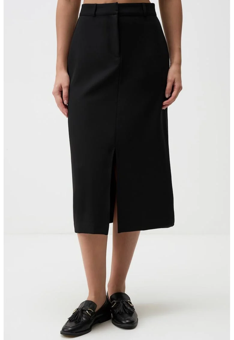 Fusta midi cu slit frontal, Negru