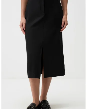Fusta midi cu slit frontal, Negru