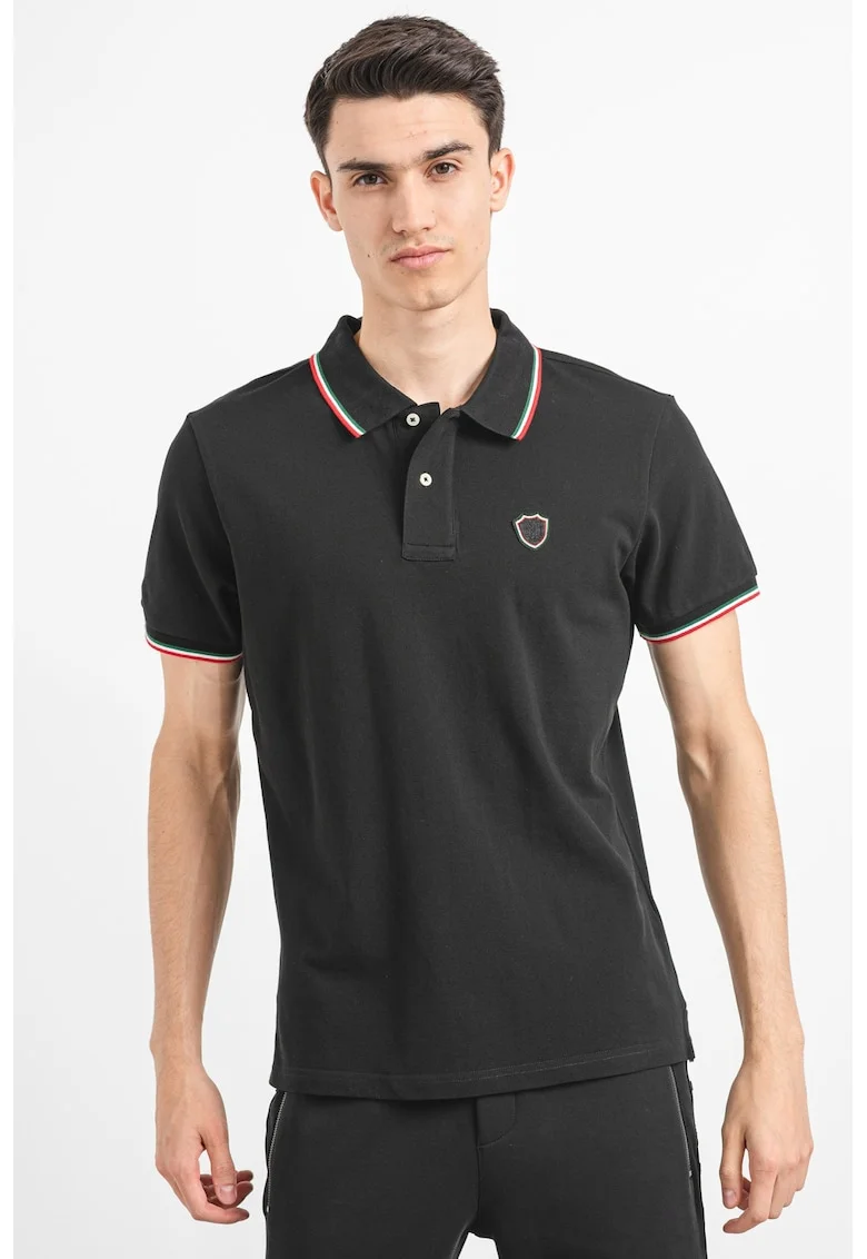 Tricou polo de bumbac, Rosu/Negru/Verde aquamarin