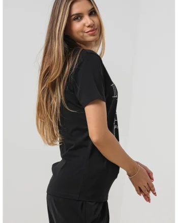 Tricou din amestec de bumbac cu decolteu la baza gatului, Negru/Argintiu
