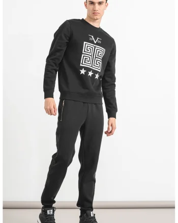 Bluza de trening din amestec de bumbac, Negru/Alb optic