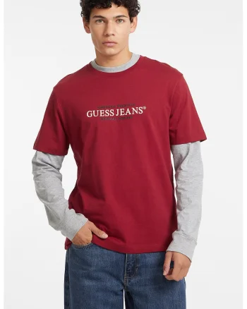 Tricou de bumbac cu imprimeu logo, Gri/Rosu inchis