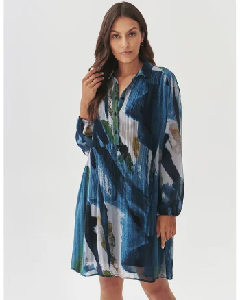 Rochie lejera cu imprimeu abstract, Gri/Albastru