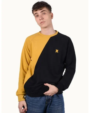 Bluza de trening cu maneci raglan, logo si model unisex, Negru/Galben mustar
