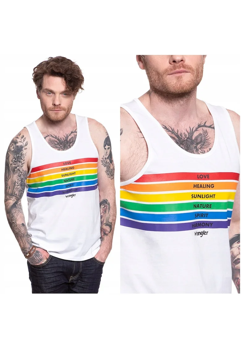 Tricou fara maneci barbati  PRIDE TANK alb 100% bumbac