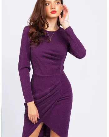 Rochie cambrata cu aspect stralucitor si maneci lungi, Ametist