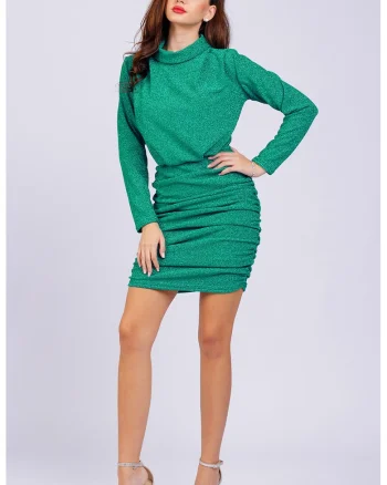 Rochie mini din lurex cu fronseuri, Verde deschis