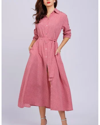 Rochie-camasa lunga cu buzunare, Roz pastel/Alb optic