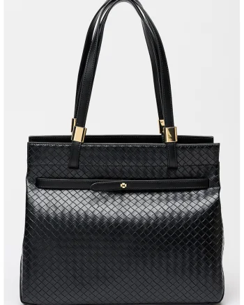Geanta shopper din piele ecologica cu aspect texturat Bergamotto, Negru