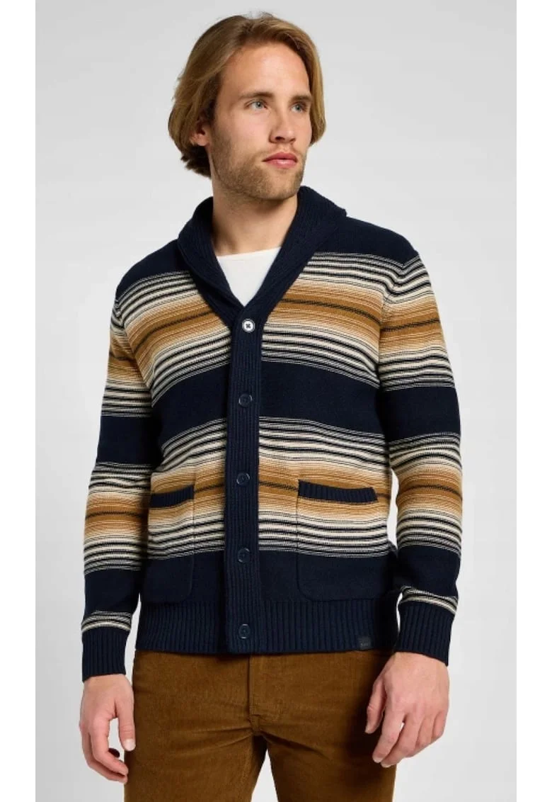 Pulover barbati,  cardigan cu nasturi, gros, albastru, bumbac