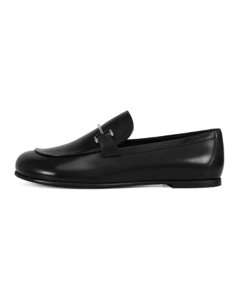 Pantofi loafer din piele cu detaliu metalic, Negru