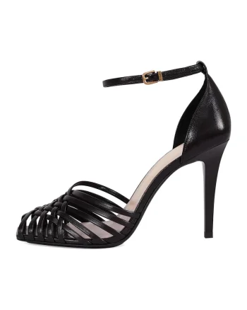 Pantofi din piele cu toc si varf patrat, Negru