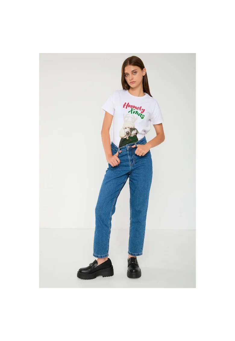 Blugi mom fit cu talie inalta