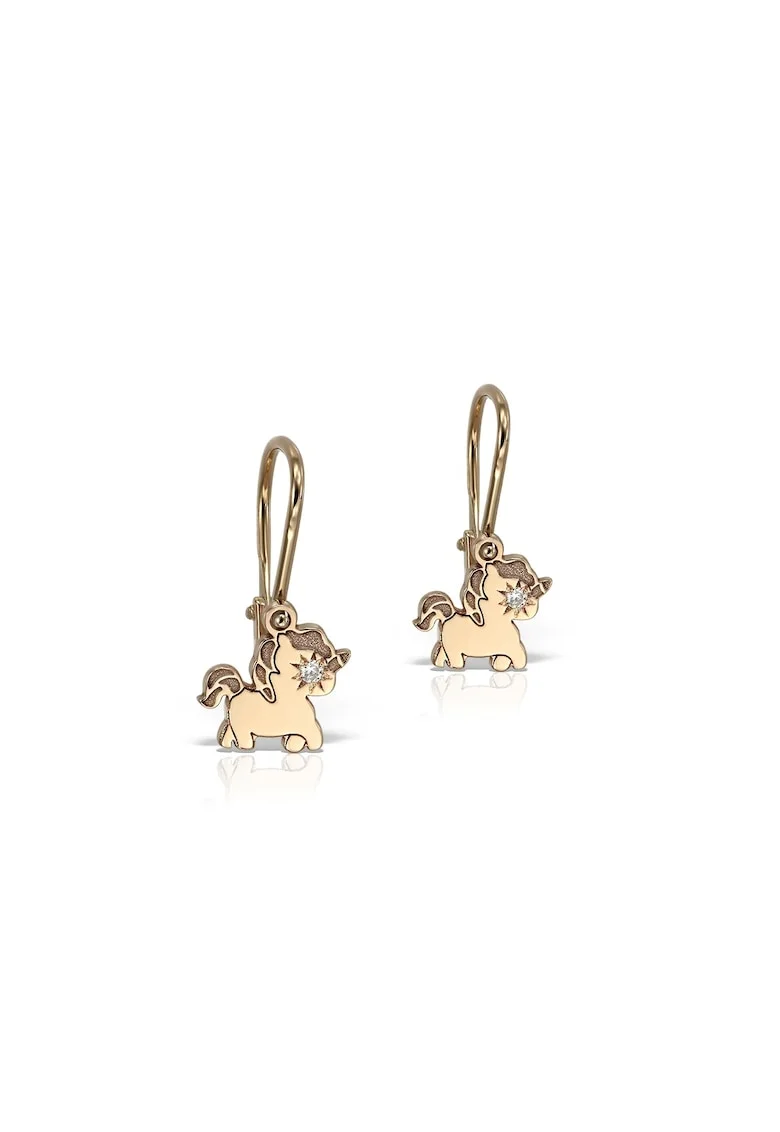 Cercei din aur decorati cu diamant Unicorn Magic