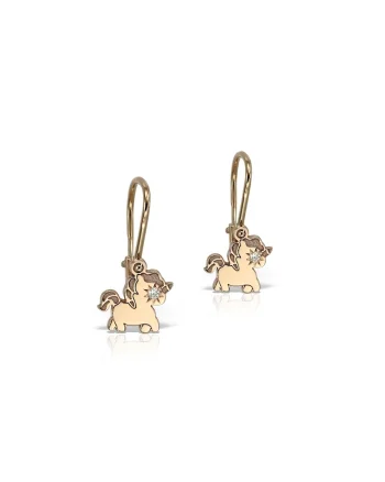 Cercei din aur decorati cu diamant Unicorn Magic