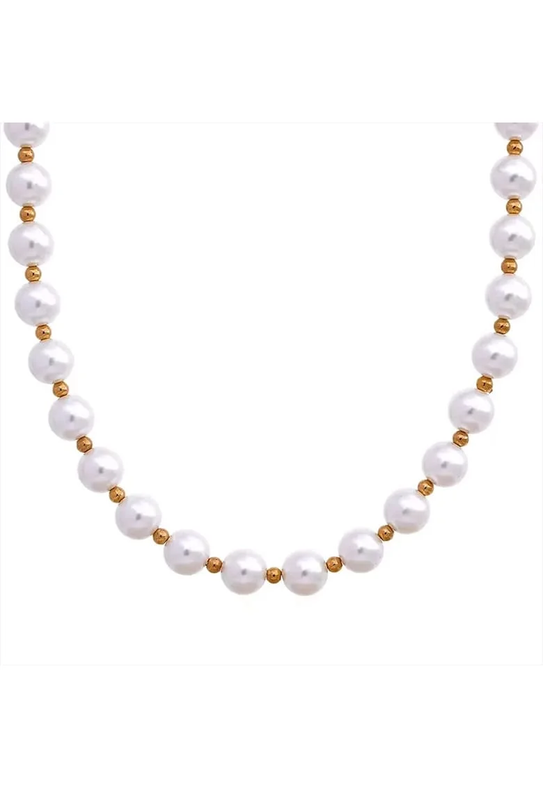 Colier Perle 6032, Alb/Auriu