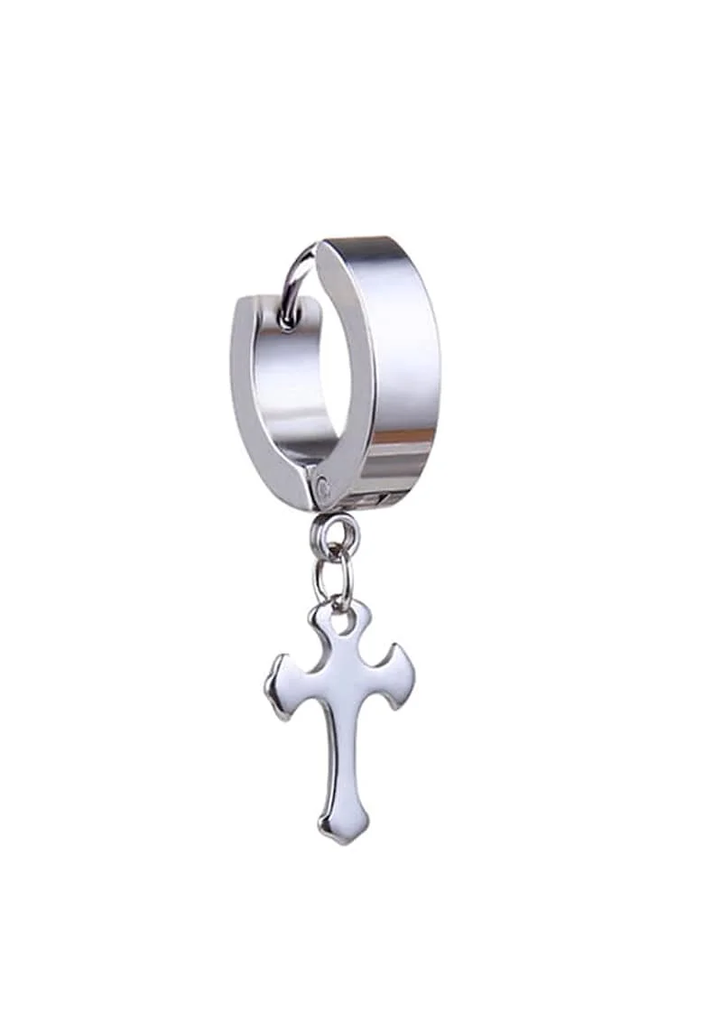Cercei cruce gotica 4204 inox, Argintiu