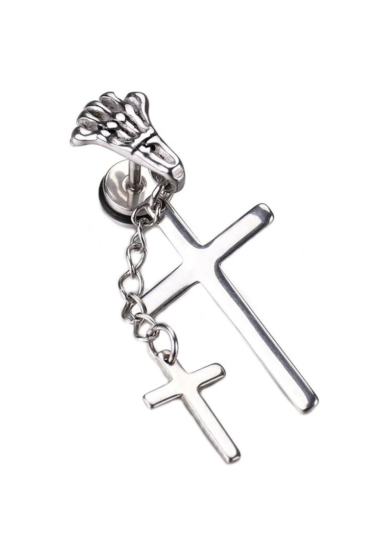 Cercei cruciulita 4199 inox, Argintiu