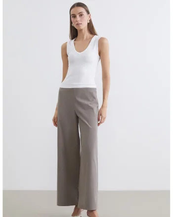 Pantaloni striati cu croiala ampla, Maro taupe