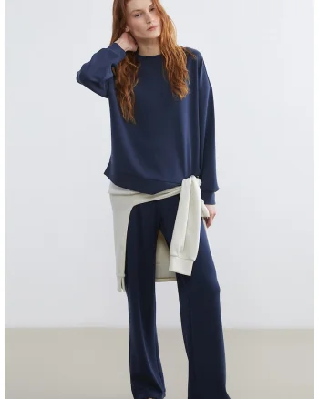 Pantaloni de trening din amestec de modal cu croiala relaxed-fit, Bleumarin