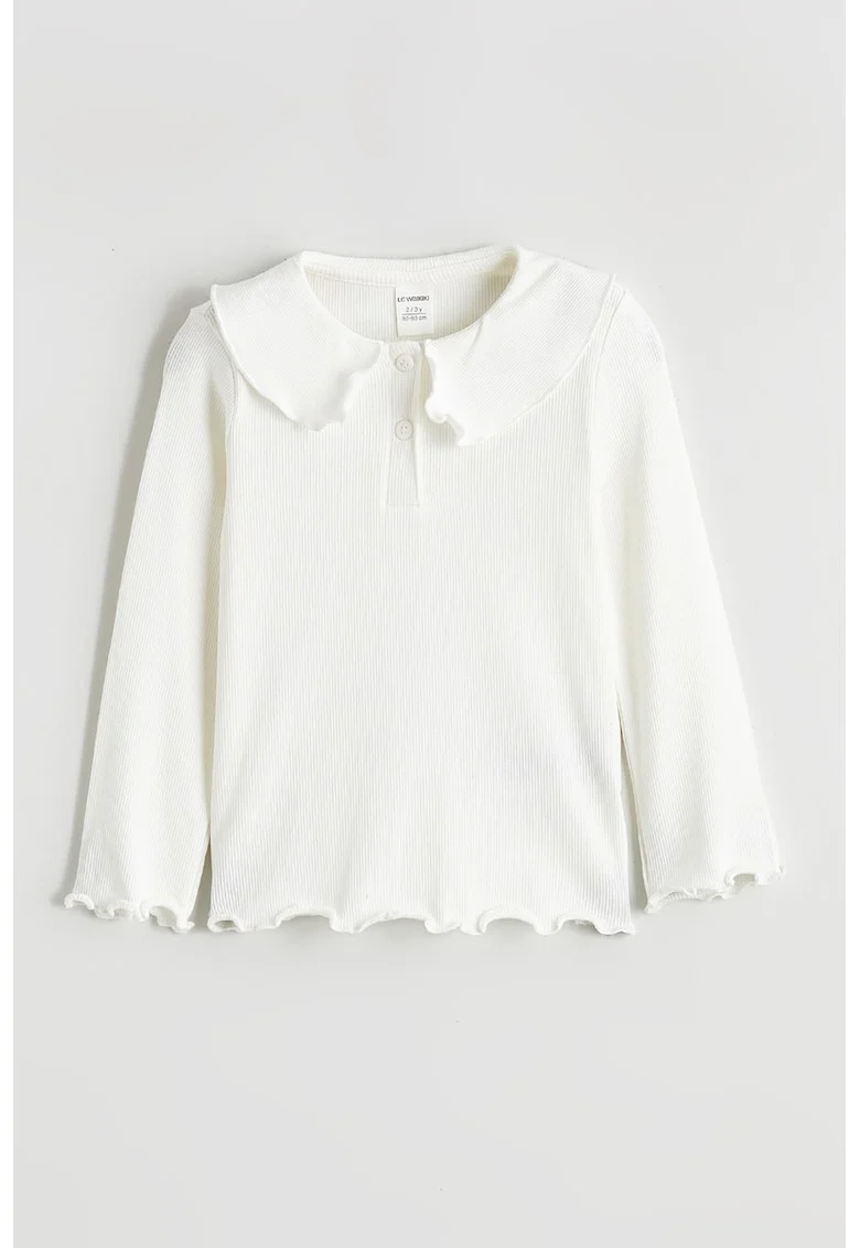 Bluza striata cu guler Peter Pan, Alb