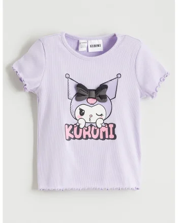 Tricou striat cu imprimeu Kuromi, Violet deschis/Roz deschis