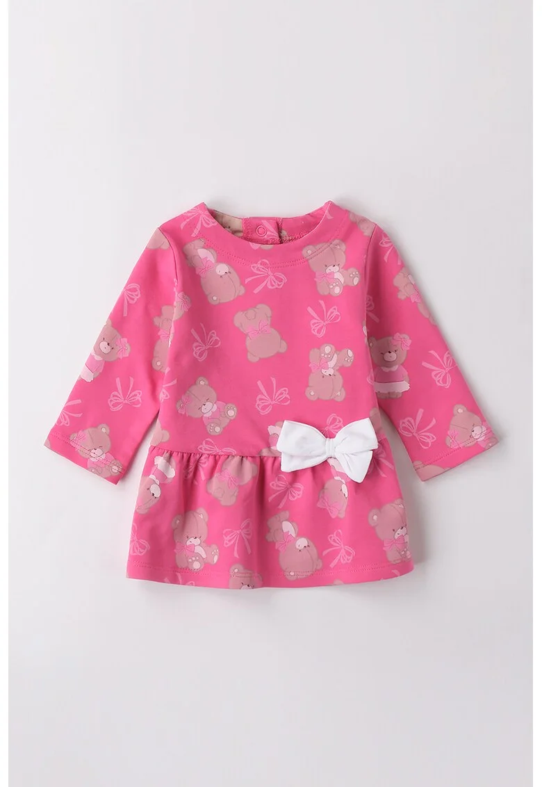 Rochie cu imprimeu cu ursulet, Fucsia/Bej