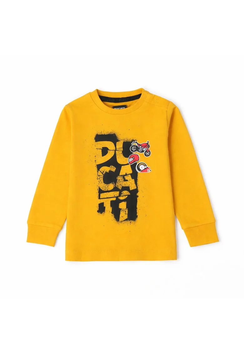 Tricou  pentru baieti bumbac interlock guler rotund imprimeu moto, galben mustar