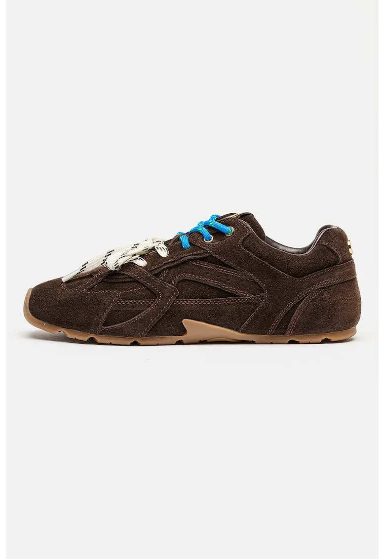 Pantofi sport Asiel din piele intoarsa cu detalii stralucitoare, Maro inchis
