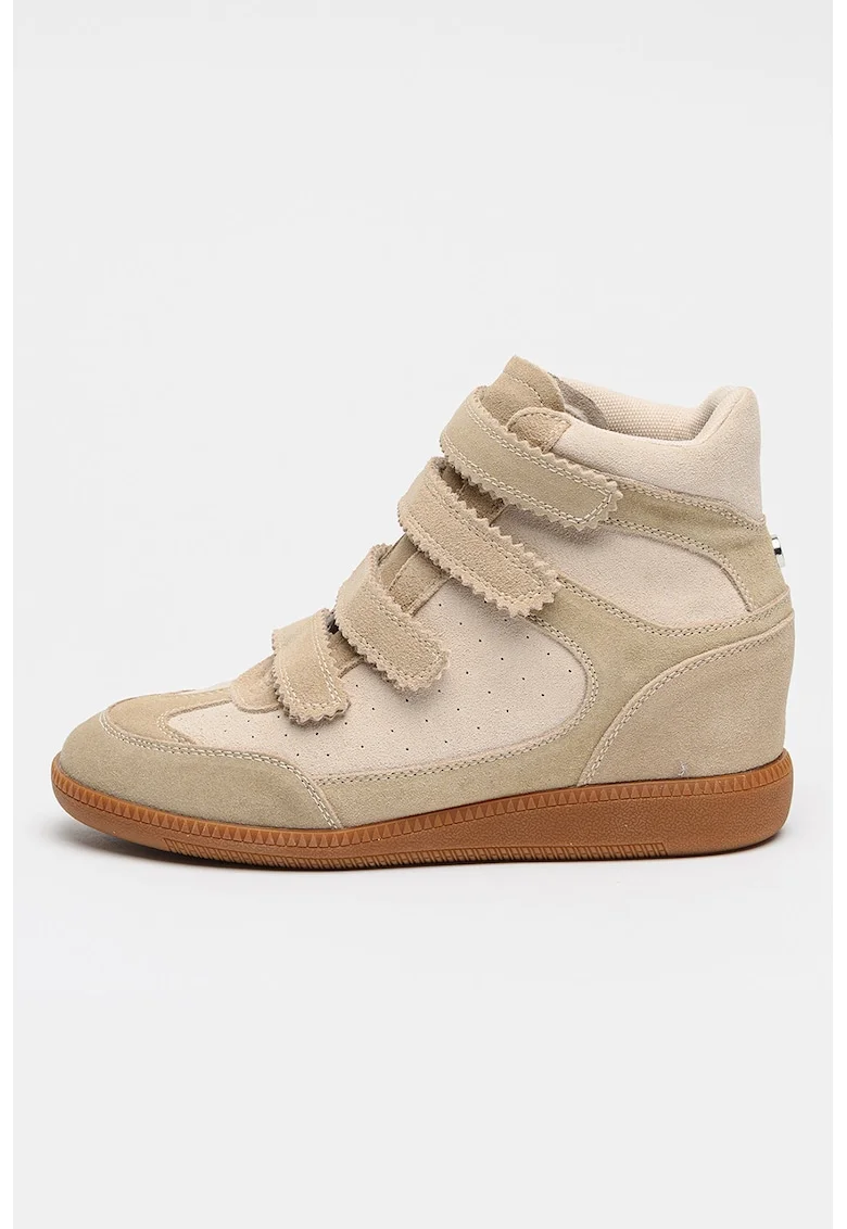 Pantofi sport Mustang wedge cu velcro, Maro nisip/Maro camel
