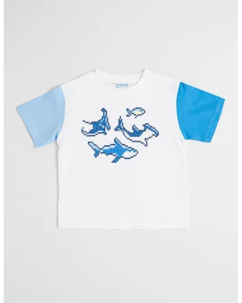 Tricou cu imprimeu grafic, Alb/Albastru