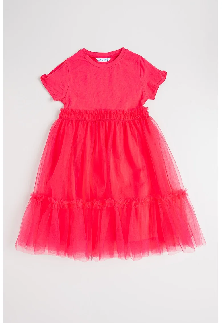 Rochie evazata cu terminatie din tul, Fucsia