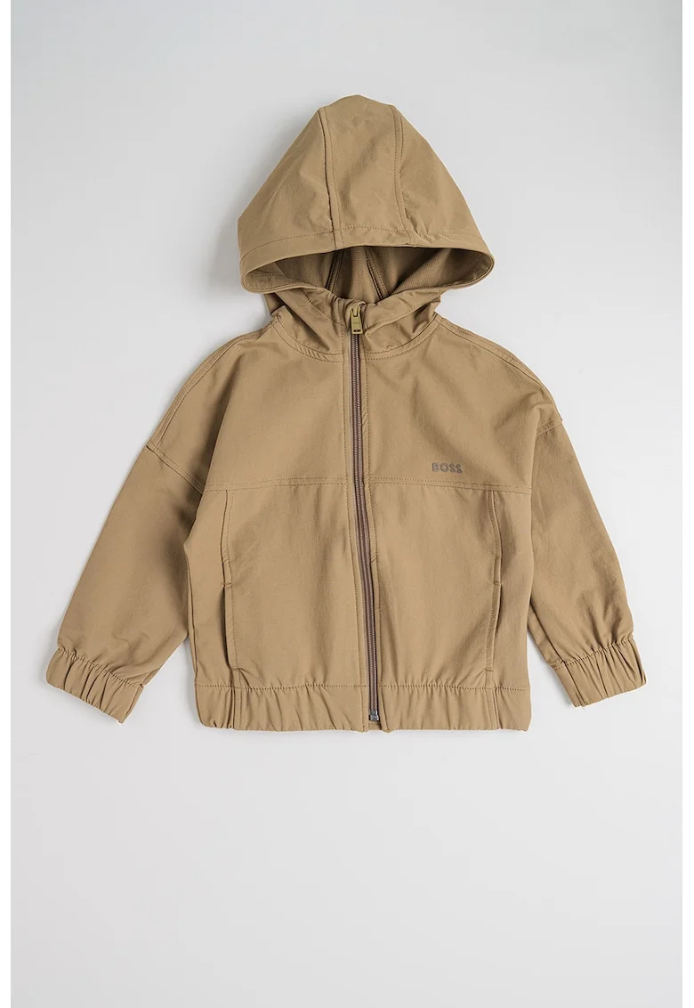 Jacheta cu gluga si logo discret, Maro camel