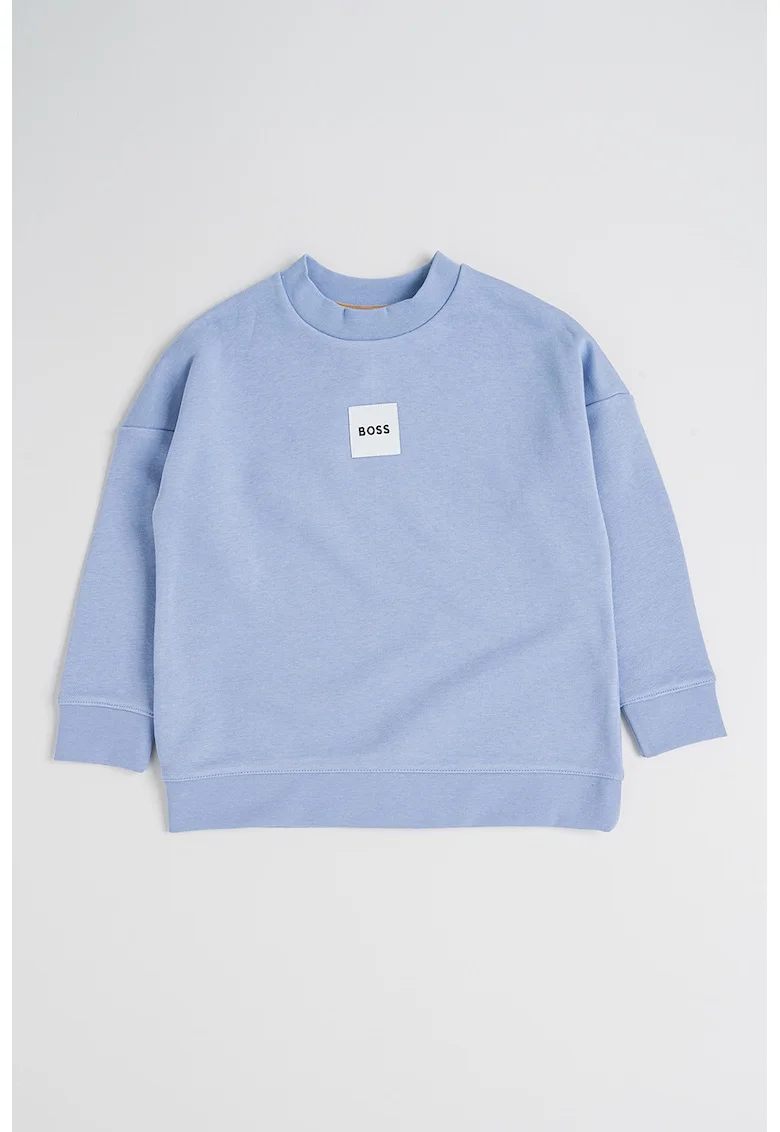 Bluza de trening din amestec de bumbac cu decolteu la baza gatului, Albastru deschis