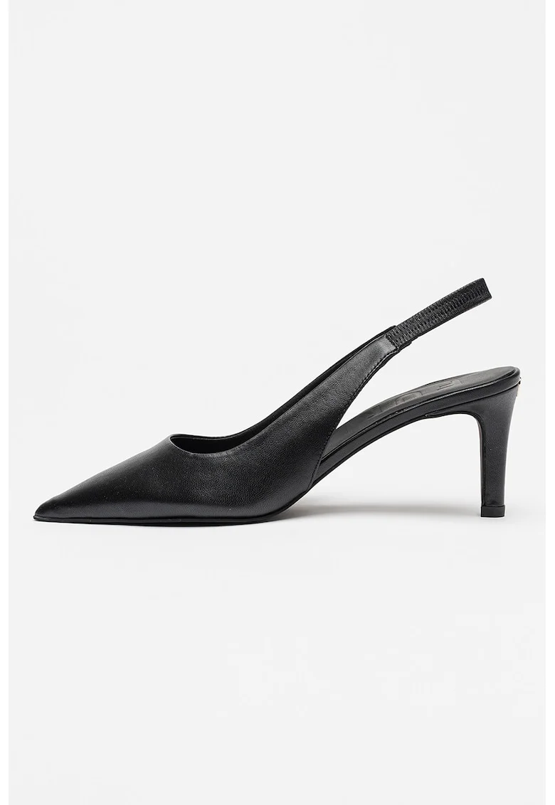 Pantofi slingback cu varf ascutit si toc, Negru