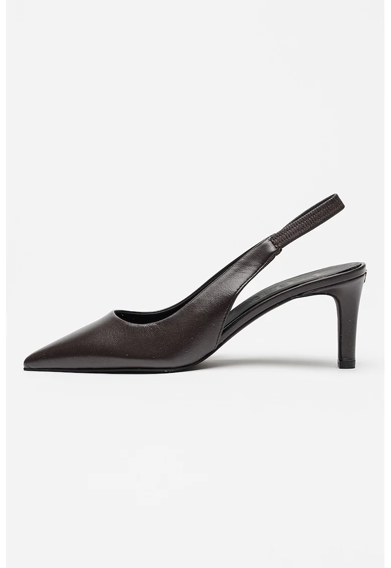 Pantofi slingback cu varf ascutit si toc, Maro inchis