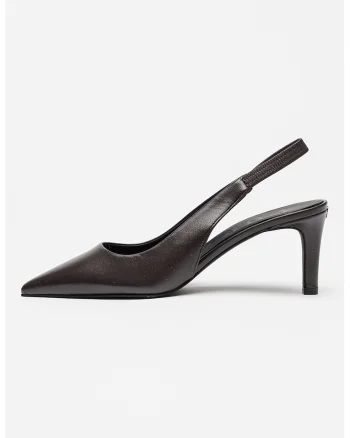 Pantofi slingback cu varf ascutit si toc, Maro inchis