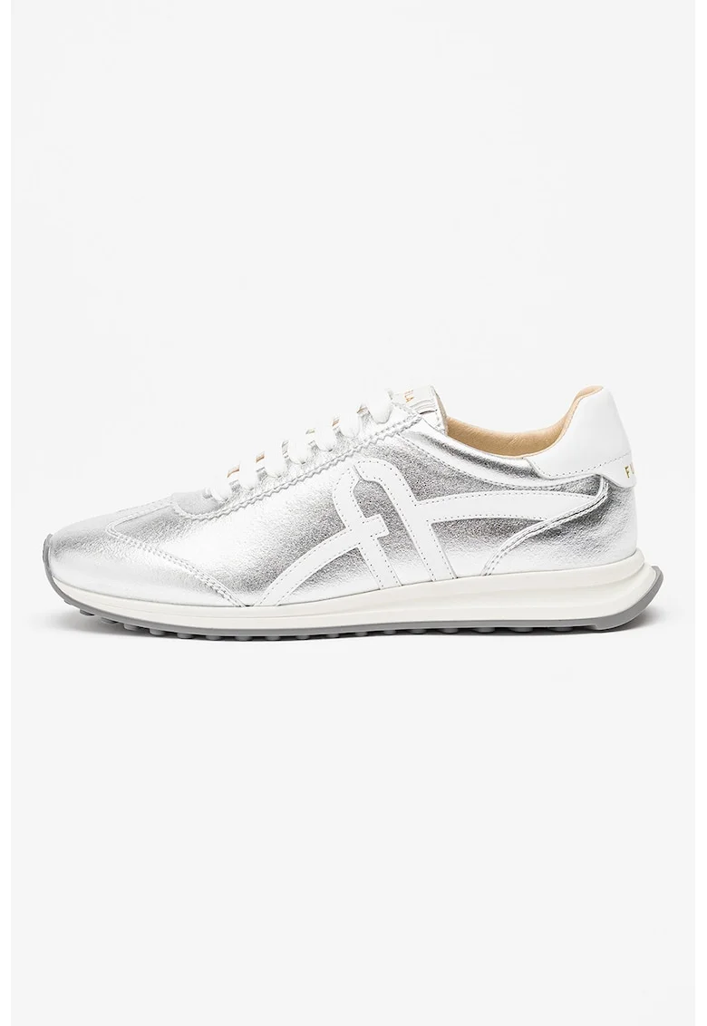 Pantofi sport din piele si piele ecologica Retro, Alb/Argintiu