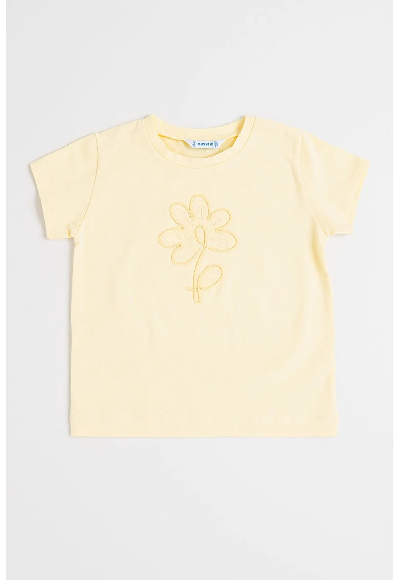 Tricou din amestec de bumbac cu broderie, Galben deschis