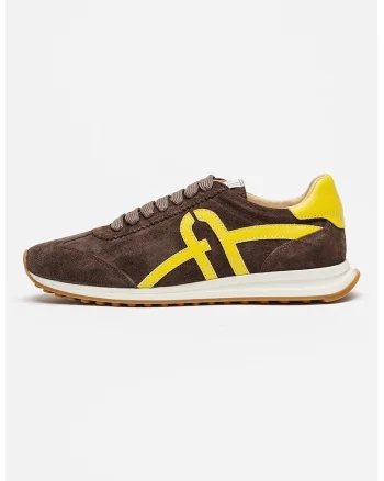 Pantofi sport low-cut din piele intoarsa, Maro/Galben inchis