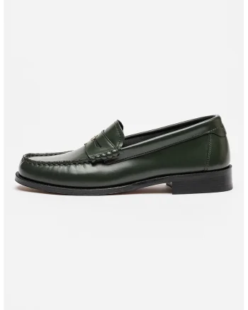 Pantofi loafer din piele cu detaliu metalic, Verde inchis