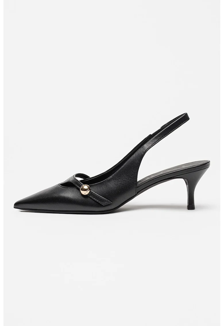 Pantofi slingback din piele cu toc kitten, Negru