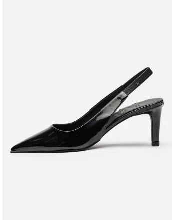 Pantofi slingback din piele cu toc clasic, Negru