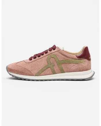 Pantofi sport low-cut din piele intoarsa, Verde/Roz prafuit