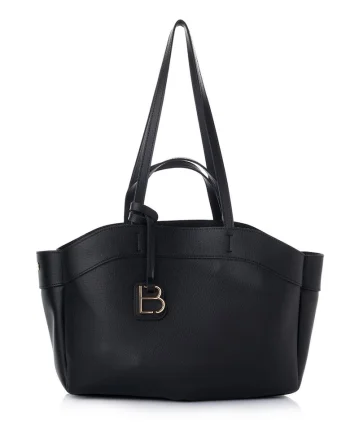 Geanta din piele ecologica cu accesoriu logo detasabil, Negru, 22x42x19