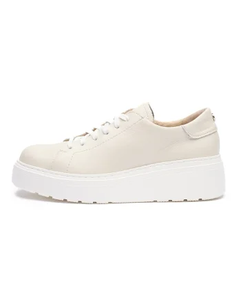 Pantofi sport din piele cu talpa wedge, Crem