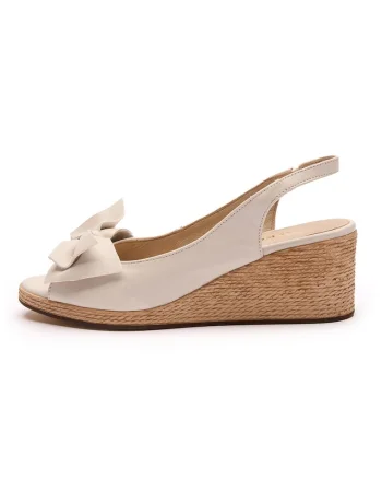 Sandale din piele cu talpa wedge si varf decupat, Crem